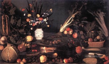 Klassische Blumen Werke - Blumenstillleben mit Blumen und Obst Religiosen Barock Caravaggio Blumen